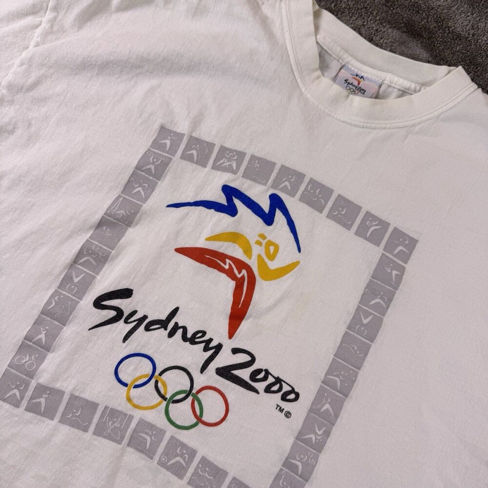 Vintage Y2K Sydney 2000 Summer Olympic White Logo T Shirt XXL Event Tiles